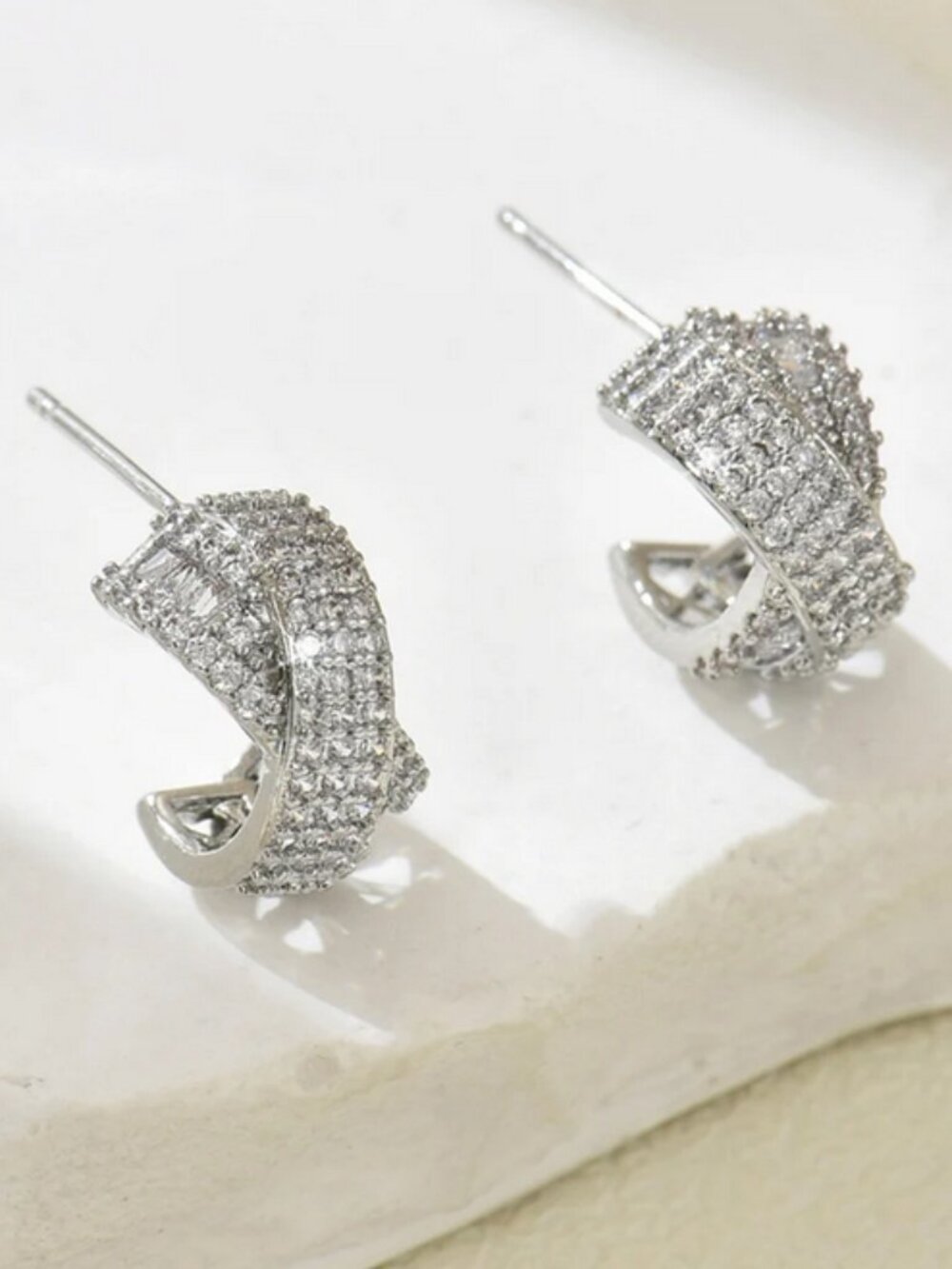 925 Sterling Silver Womens 2ct Diamond Small Semi Hoop Earrings Ladies Jewelry